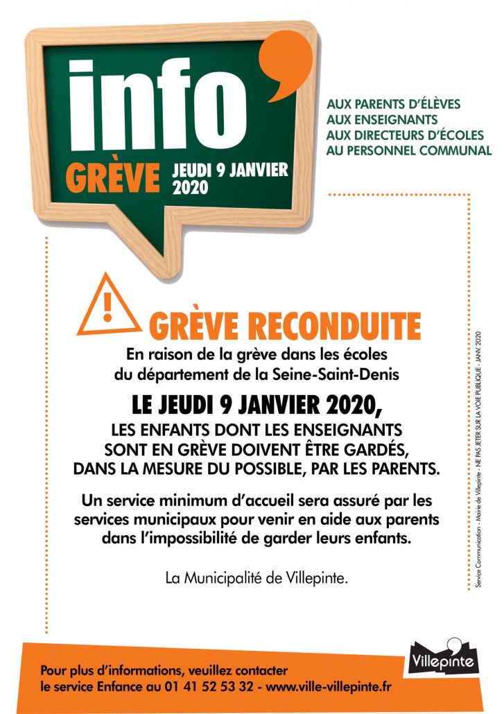 Grève du 9 janvier 2020 dans certaines écoles de Villepinte (93)