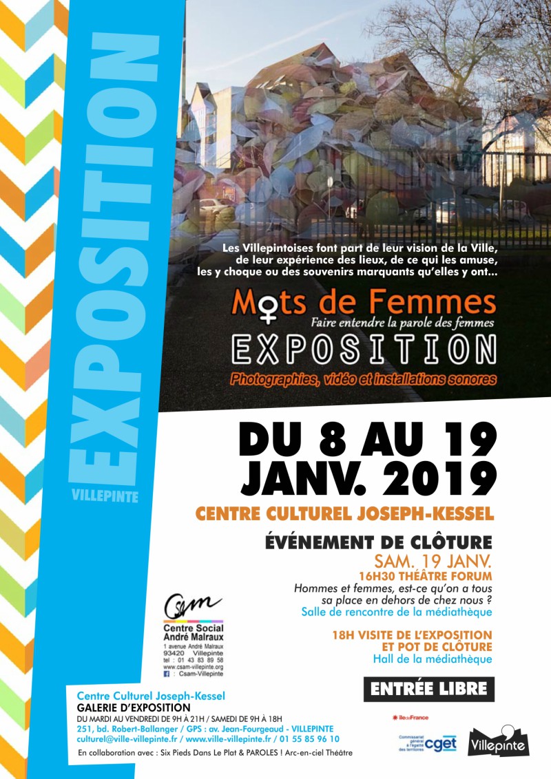 Expo "Mots de femmes" du 8 au 19 janvier 2019 au Centre Culturel Joseph Kessel de Villepinte (93)