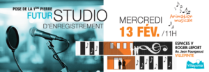 Pose de la 1ère pierre du futur studio d'enregistrement à Villepinte, mercredi 13 février 2019 à 11 heures