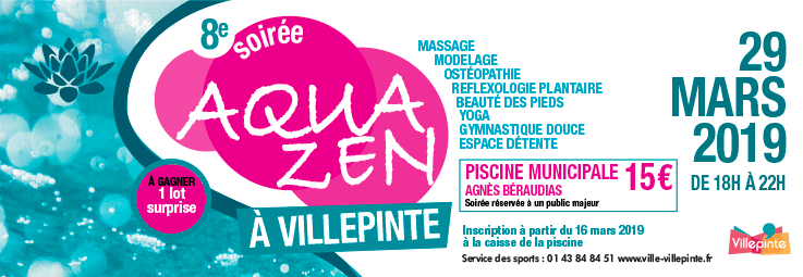 Soirée Aquazen à la piscine municipale de Villepinte, vendredi 29 mars 2019 de 18 à 22 heures