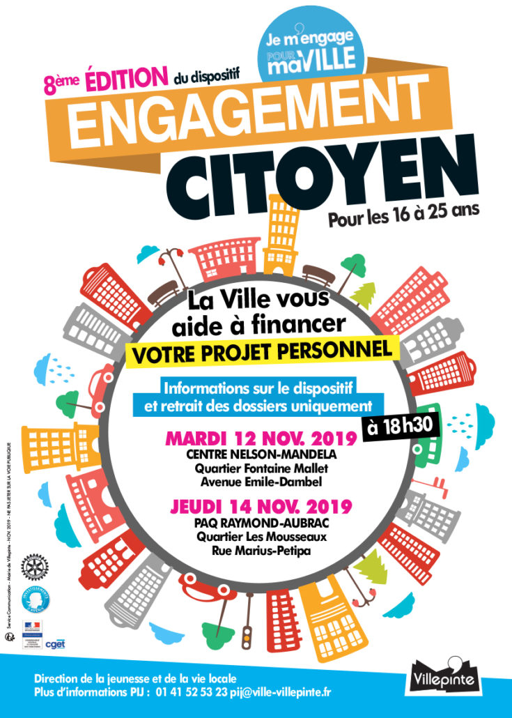 Réunions d'information pour le dispositif de l'Engagement citoyen à Villepinte, mardi 12 et jeudi 14 novembre 2019