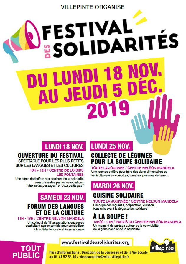 Festival des solidarités à Villepinte du 18 novembre au 5 décembre 2019 