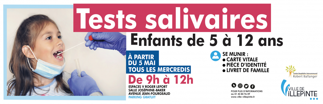 Tests salivaires pour les enfants de 5 à 12 ans aux Espaces V de Villepinte (93) à partir du 5 mai et jusqu'à fin juin