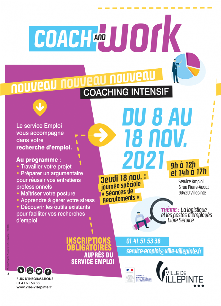 Emploi : coaching intensif du 8 au 1! novembre avec le programme "Coach & Work" du service emploi de la mairie de Villepinte