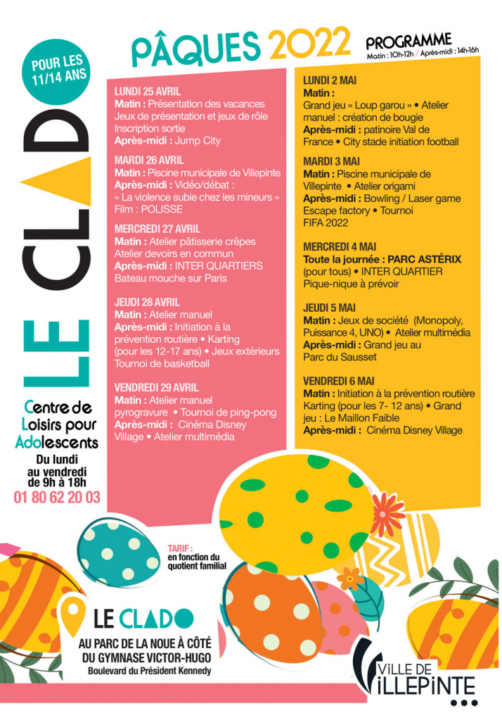 Programme du Clado pour les vacances de printemps 2022 à Villepinte (93)