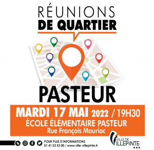 Réunion de quartier Pasteur, mardi 17 mai à 19h30 à l'école élémentaire Pasteur, rue François Mauriac à Villepinte