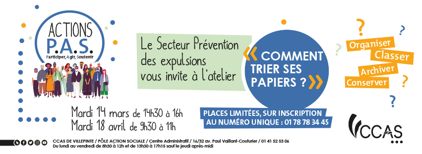 Atelier "Comment trier ses papiers ?" dans le cadre des Actions P.A.S du CCAS de Villepinte (93)